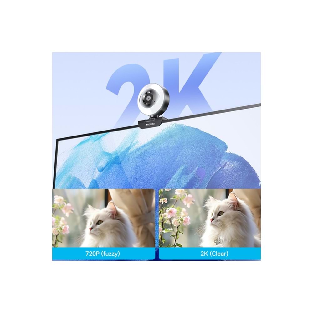 YESİDO KM20 2K 4MP LED AYDINLATMALI USB WEB KAMERA