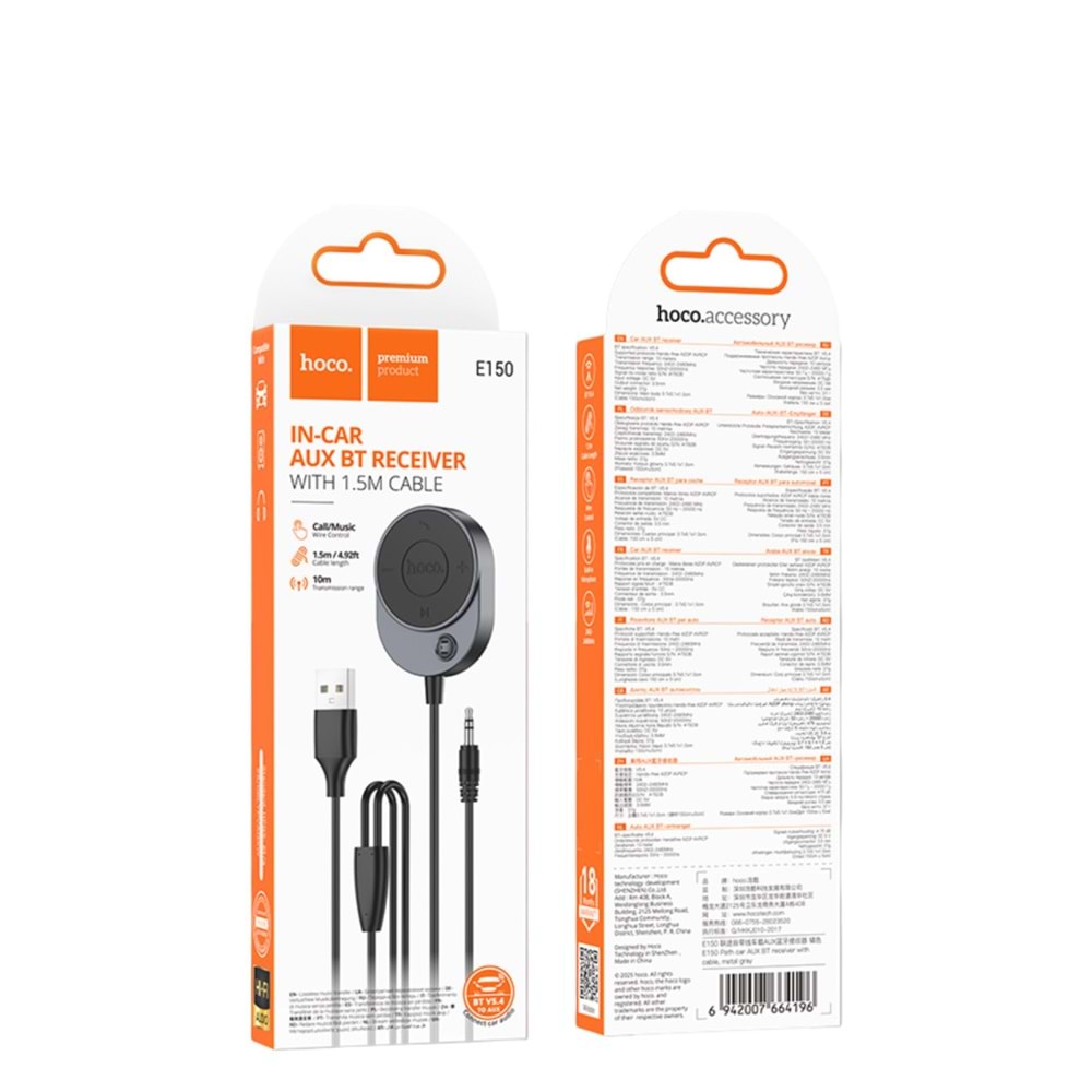 HOCO. E150 TAK ÇALIŞTIR AUX BT 5.4 DÖNÜŞTÜRÜCÜ