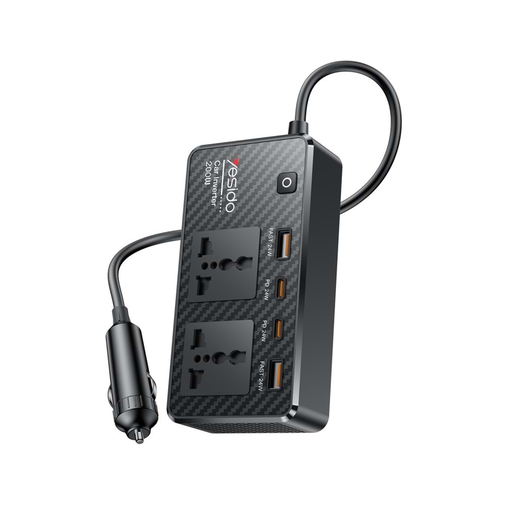 YESİDO VC07 200W AC 220V ÇIKIŞLI PD DESTEKLİ ARAÇ İÇİ GÜÇ DÖNÜŞTÜRÜCÜ