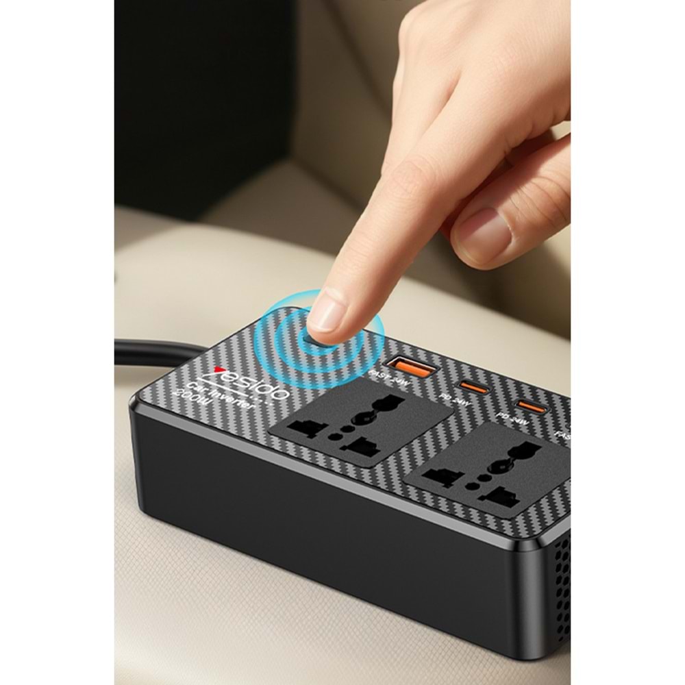 YESİDO VC07 200W AC 220V ÇIKIŞLI PD DESTEKLİ ARAÇ İÇİ GÜÇ DÖNÜŞTÜRÜCÜ