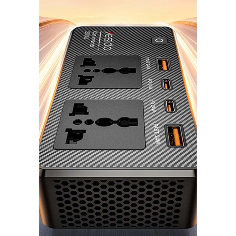 YESİDO VC07 200W AC 220V ÇIKIŞLI PD DESTEKLİ ARAÇ İÇİ GÜÇ DÖNÜŞTÜRÜCÜ