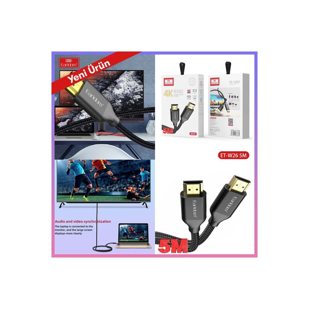 EARLDOM W26 5M 4K ALTIN UÇLU HASIR HDMI KABLO