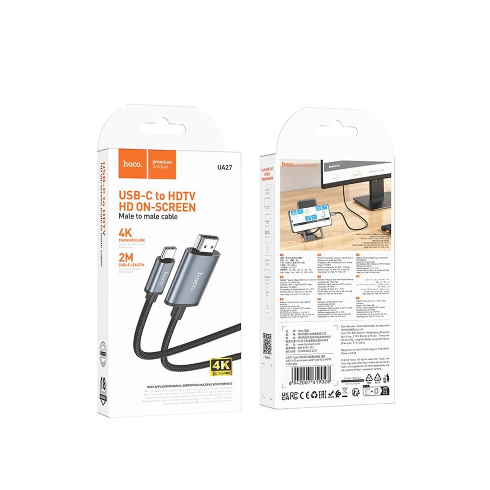 HOCO. UA27 4K 2M TAK ÇALIŞLTIR TYPE-C TO HDMI KABLO