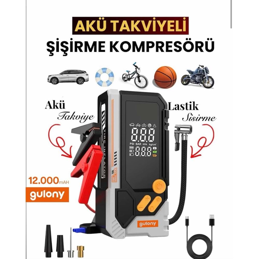GULONY CZK-EH01 100W 12000MAH AKÜ TAKVİYE + LASTİK ŞİŞİRME POWER BANK