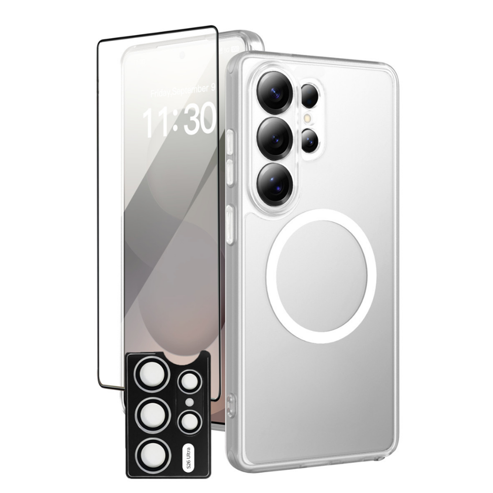 URR S26 ULTRA CRYSTAL 3İN1 LENS KORUYUCU/ŞEFFAF MAGSAFE KILIF/5D CAM SET