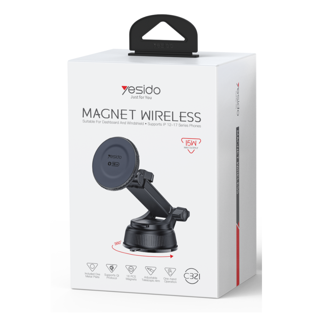 YESİDO C321 VAKUMLU 15W MAGSAFE ŞARJ ARAÇ İÇİ TELEFON TUTUCU