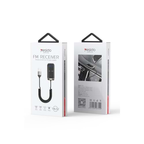 YESİDO YAU32 YAYLI USB KABLO ÇIKIŞLI BT 5.0 FM TRANSMİTTER