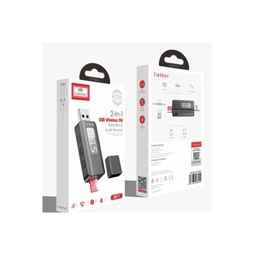 EARLDOM BR17 BT 5.3 SD KART VE AUX GİRİŞLİ USB FM TRANSMİTTER