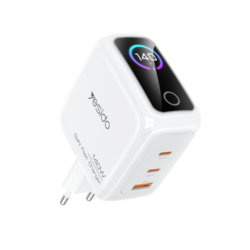 YESİDO YC114 GAN 140W DİJİTAL EKRANLI USB-C/USB-A ÇIKIŞLI ŞARJ BAŞLIĞI CİHAZI