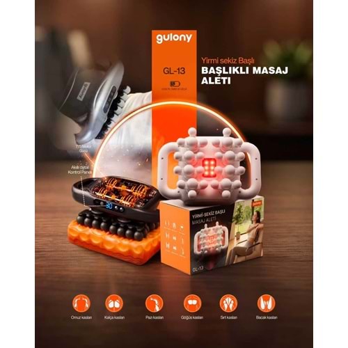 GULONY GL-13 15W 28 BAŞLI 9 MODLU 9 MOD HIZ AYARLI MASAJ ALETİ