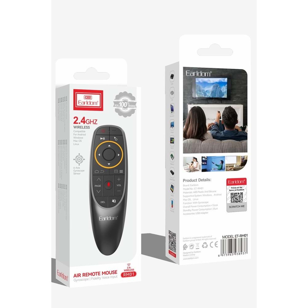 EARLDOM RM01 SESLİ KOMUT VE FARE ÖZELLİKLİ 2.4GHZ KABLOSUZ KUMANDA