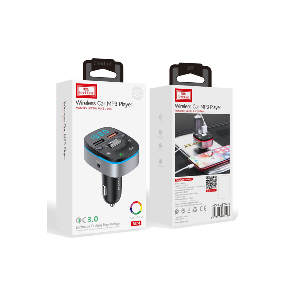 EARLDOM M74 USB QC3.0 BT 5.0 DİJİTAL EKRANLI FM TRANSMİTTER