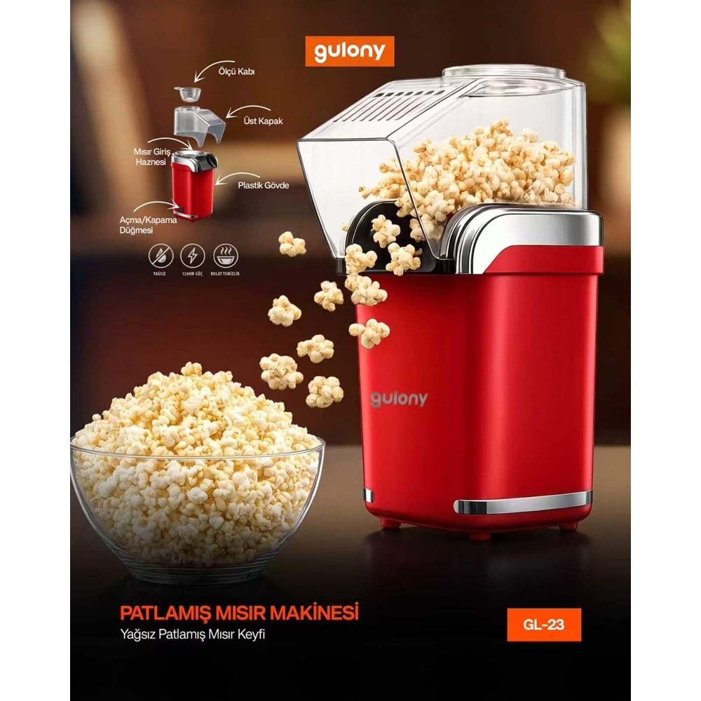 GULONY GL-23 1200W YAĞSIZ MISIR PATLATMA MAKİNESİ POPCORN